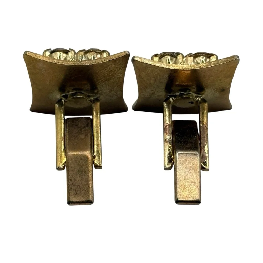 Yellow Rhinestone Cufflinks‎ Square MCM Vintage Gold Tone Men's Formal Prong Set